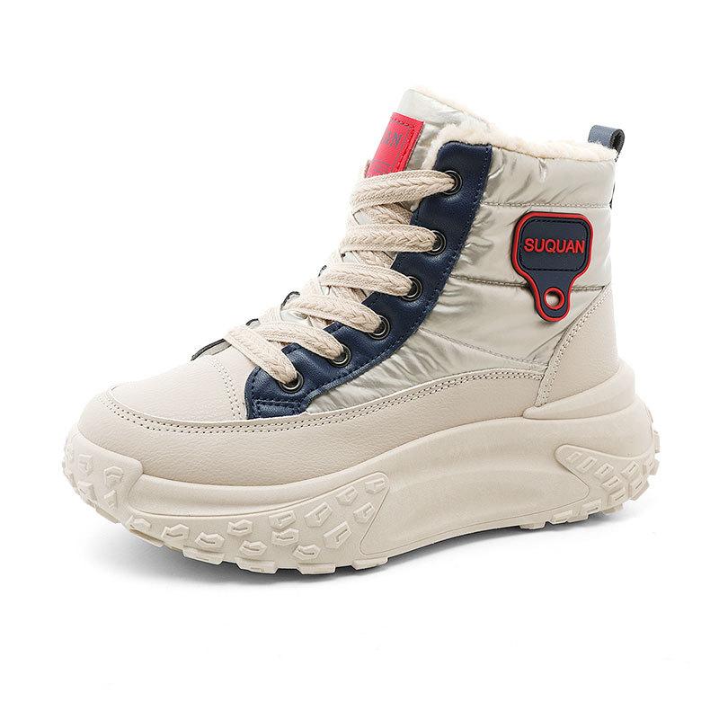 Модные женские повседневные кроссовки Женская зимняя мода Новые теплые на толстой подошве Увеличивающие рост Хлопковые туфли На шнуровке Толстая подошва Нескользящая спортивная обувь