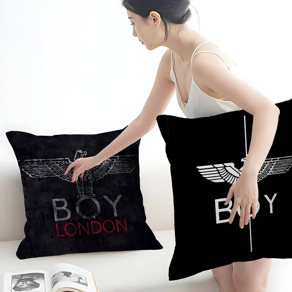Classic B-Boy L-London Logo Pillow Covers Cartoon Sofa Decorative Home Double-Sided Printing Short Plush Cute Cushion Cover