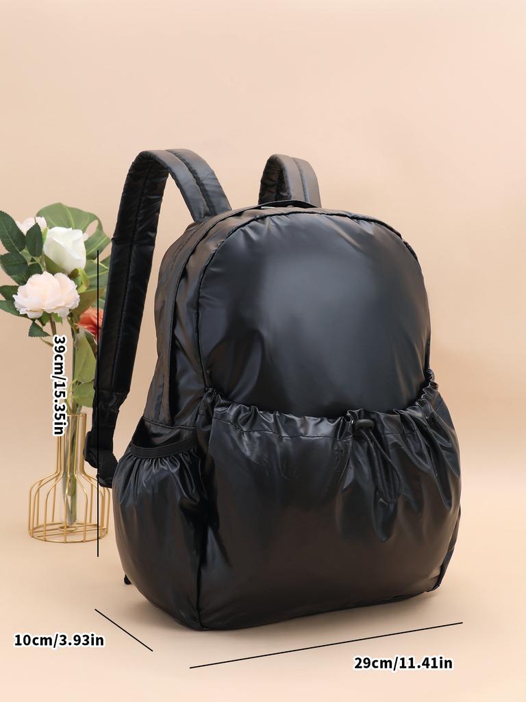 Silver Texture Drawstring Backpack Large Capacity Casual Backpack Women'S Niche Design Lazy Style Schoolbag