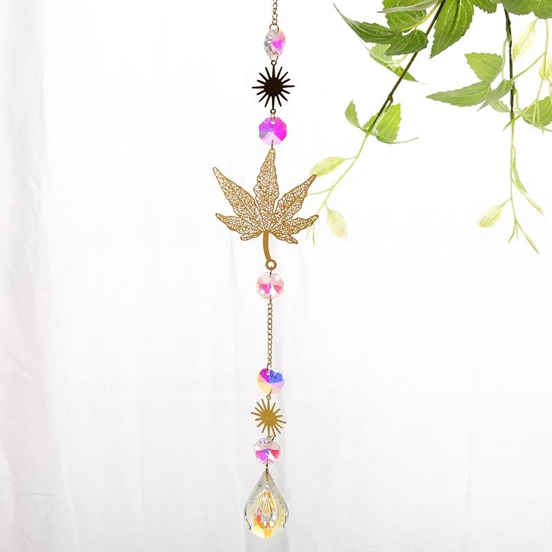 Sun Catcher Clover Ginkgo Leaf Window Hanging Wind Chimes Ornaments Light Catcher Crystal Prism Rainbow Maker Pendants Decor