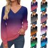 Women's Tops Gradient Printed Long Sleeve Shirt V Neck Casual Loose T-Shirt Autumn Clothing