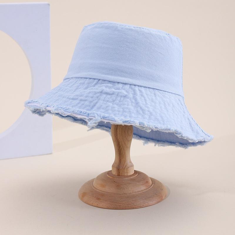 Retro Washed Old Rough Edge Bucket Hat Women's Spring Summer Japanese Versatile Sunshade Solid Color Casual Sun Basin Hat