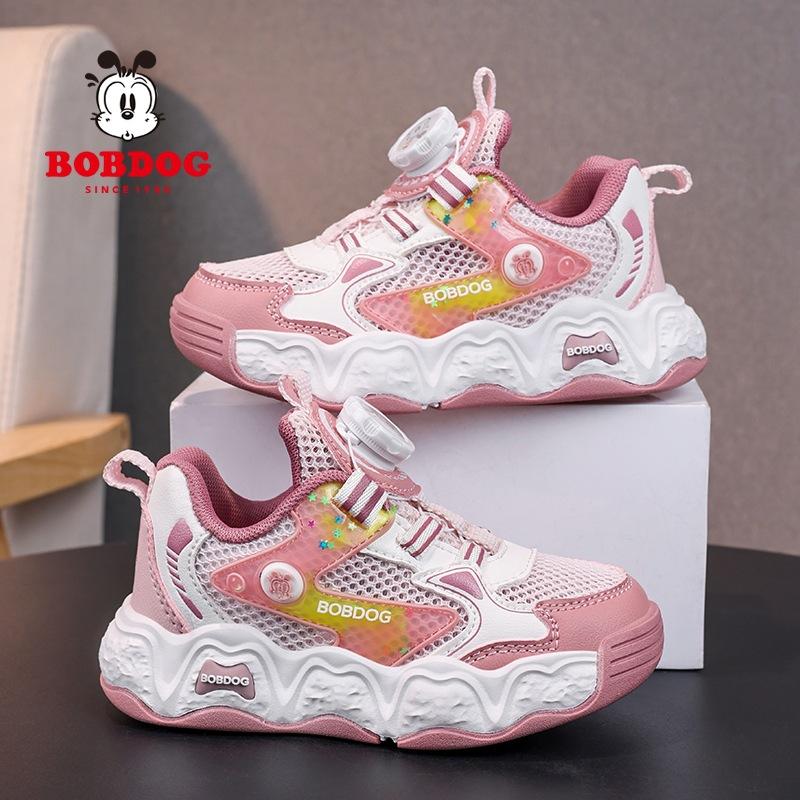 Summer new single mesh breathable medium and large children and girls button running shoes children's sports shoes