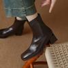 Autumn and Winter New Women's Fashion Boots Rubber Sole Medium Heel Large Size Women's Boots Square Heel Korean Version Zipper Leather Boots Mediu