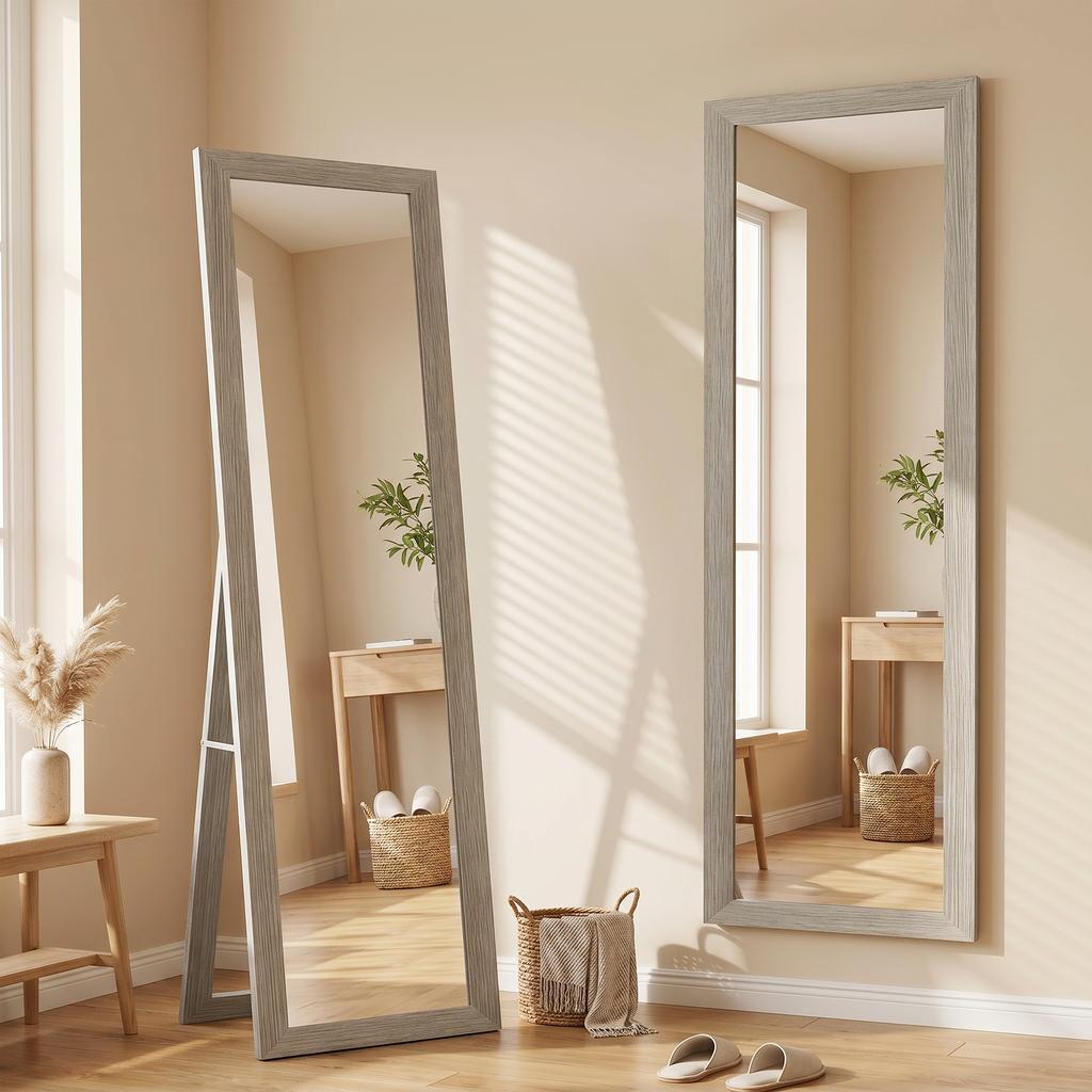 Full Length Mirror, 37 x 157 cm, Hanging or Freestanding, Rectangular Full Body Mirror for Living Room, Bedroom, Grey