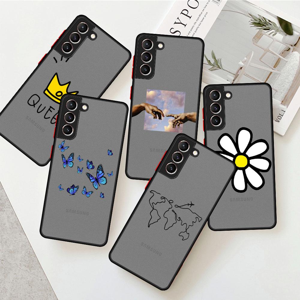 Матовый чехол с изображением цветов и сердца для Samsung Galaxy S22 S20 S21 FE S10 S9 Plus S8 Capa Note 20 Ultra 10 Lite Phone Fundas