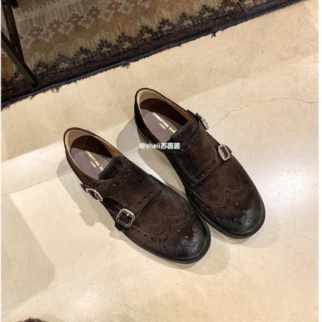 Версия из коровьей кожи~ Те же маленькие кожаные туфли с пряжкой miu Brock с ретро толстым каблуком, оксфорды для женщин