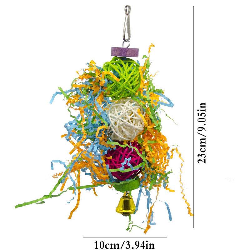 3-Piece Parrot Chew Toy Set: Rattan Ball, Paper Strips & Loofah Shredder.