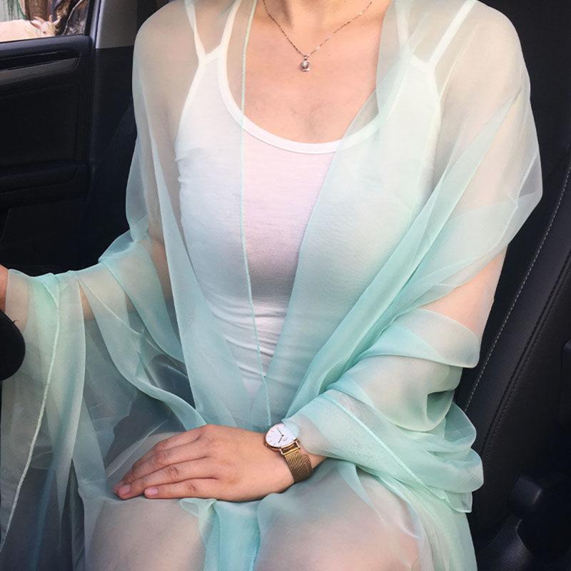 Корейский однотонный прозрачный сексуальный тонкий шифоновый пляжный платок-шаль от солнца для женщин, летний шарф из ледяного шелка для кондиционирования воздуха