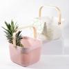 Solid Color Storage Organizer Basket Bamboo Handle Hanging Kitchen Baskets  Picnic
