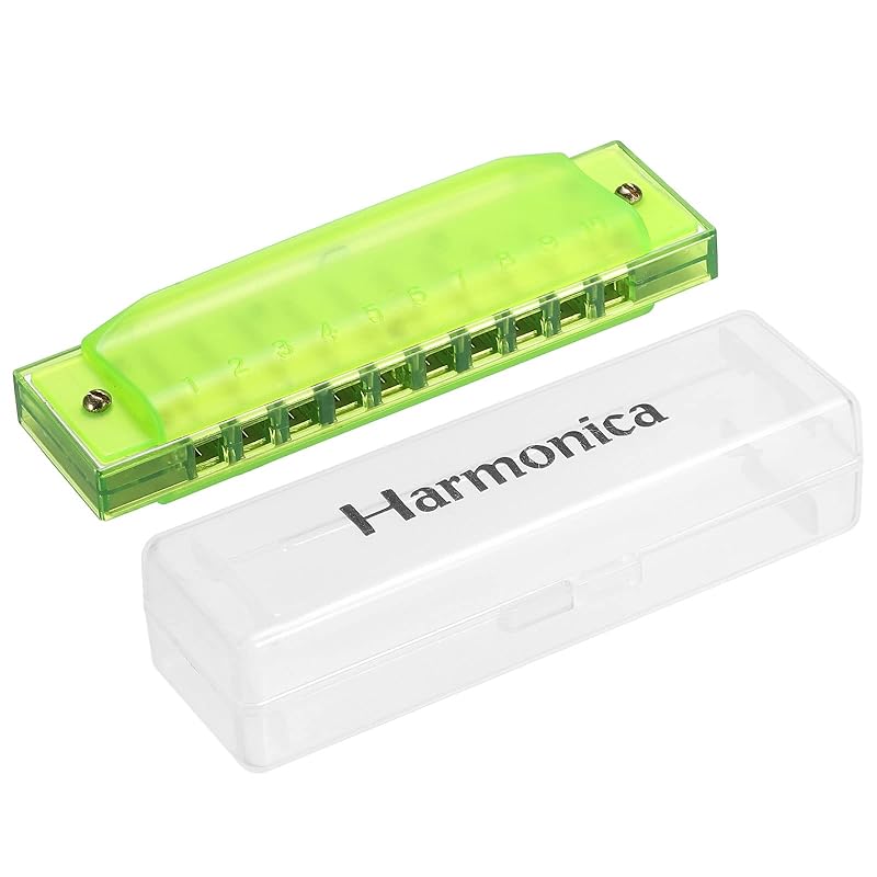 PATIKIL Clear Variety Translucent Harmonica 10 Holes Green ABS Harp Mouth With PVC Box Beginners To Musical Instruments Education Adult Professional