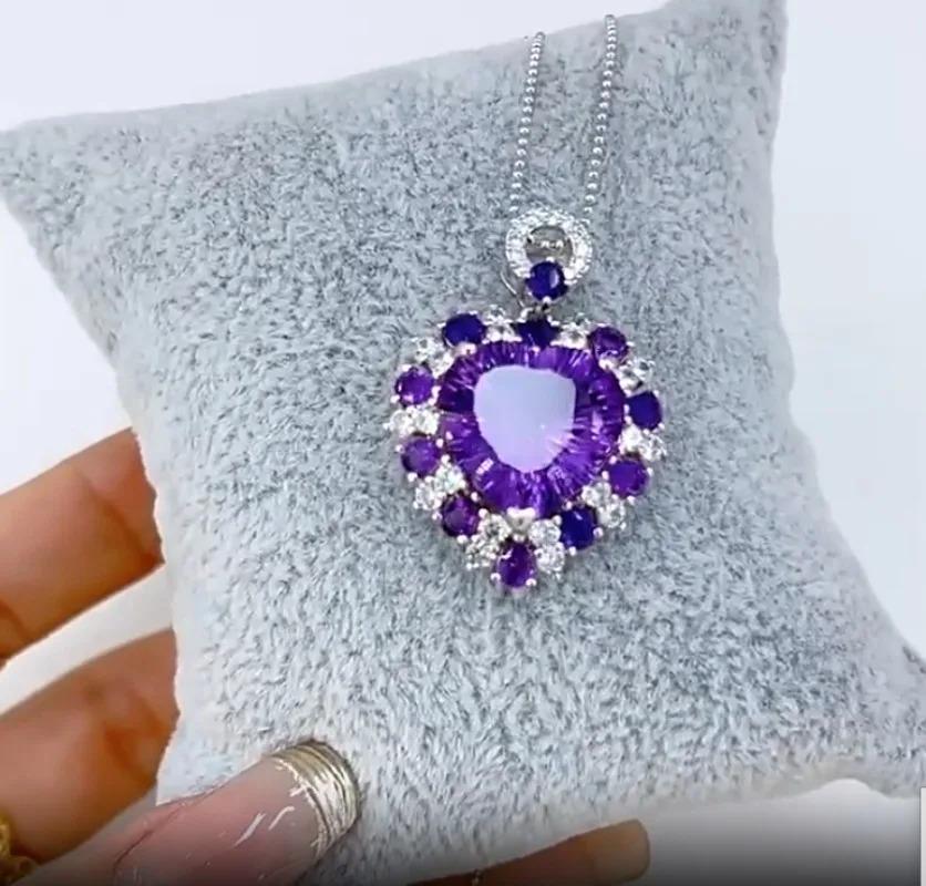 Sace Gems Ожерелья из стерлингового серебра 925 пробы с натуральным аметистом, 15 мм, для женщин, для помолвки, коктейльной вечеринки, ювелирные украшения