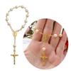 Handcrafted Christian Rosary Bracelet Rose Flower Beads Bracelet Cross Pendant Prayer Gift for Women Christening Favors