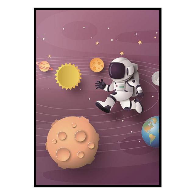 Outer Space Astronaut Cartoon Picture Poster Canvas Painting Kids Room Prints and Decoration Mural for Modern Home Decor No Frame