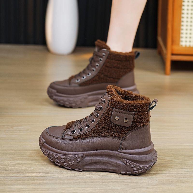 Chunky High-top Fluffy Thick Warm WOMEN'S Snow Boots Fashion Non-slip Outdoor Cotton Shoes 5cm Thick Sole Girls Sneakers