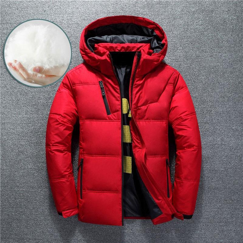 Outdooor Men Down Jacket White Duck Down Thick Warm Hooded Casual Coat Detachable Hat Solid Color Outerwear