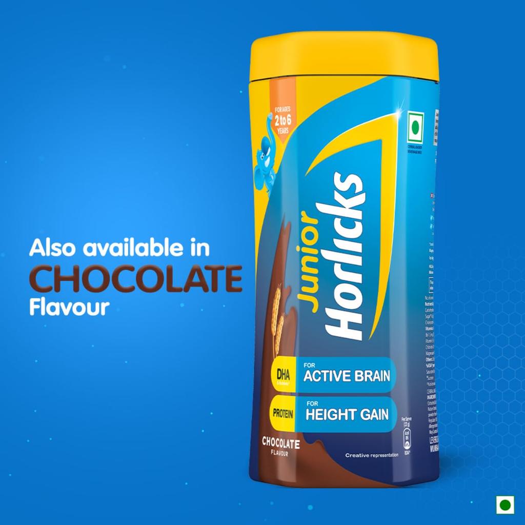 Horlicks Junior Chocolate Flavour Health Drink for Toddlers 500 g Jar Brain Growth Immunity