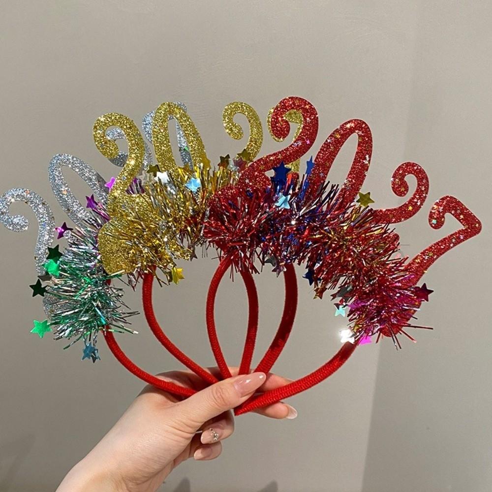 Light‑Up Led 2027 Number Hair Hoop Star Tinsel Christmas Head Hoop Christmas Party
