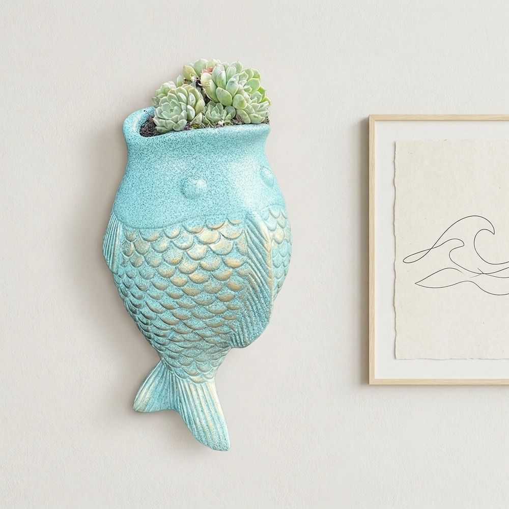 Rustic Style Fish Ornaments No-Drill Wall Mounted Planter Unique Decorative Floral Ware  Outdoor
