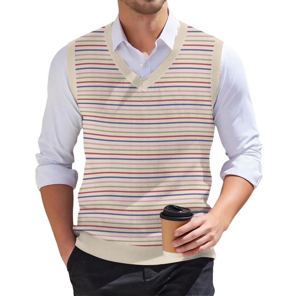 Мужской модный принтованный V-образный вырез без рукавов трикотажный пуловер