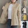 Women Autumn Winter Double Layer Windbreaker Stand Collar Long Sleeve Zipper Placket Inner Drawstring Pockets Coat