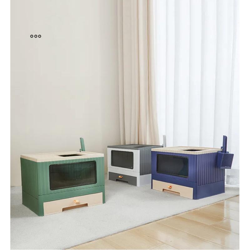 Drawer-type Foldable Cat Litter Box Household Semi-enclosed Anti-odor Cat Toilet Large Cat Poop Basin Potty Pet Supplies