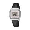 Цифровые наручные часы серии Vintage LA680WEL-1 Женские Серебристые с черным кожаным ремешком