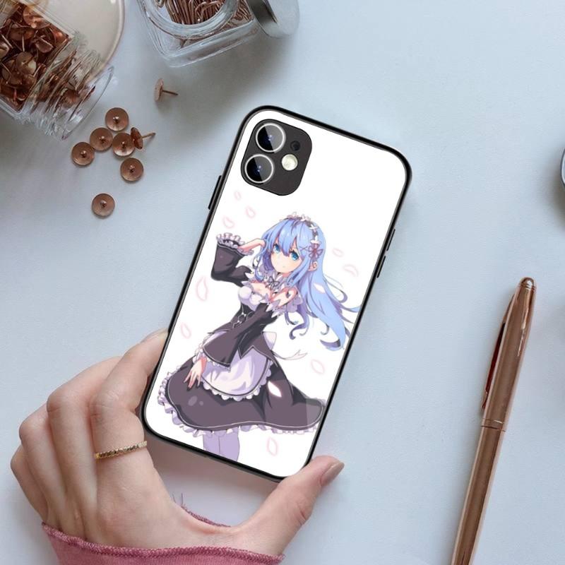 Чехол для телефона Anime ReZERO Ram Rem для iPhone 14 13 12 11 XS X 8 7 6 Plus Mini Pro Max SE 2022 черный чехол для телефона из поликарбоната и термополиуретана