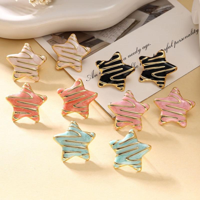 Colored Dripping Oil Starfish Star Titanium Steel Earrings Enamel Gold-Plated High Quality Earrings Beach Jewelry Gifts
