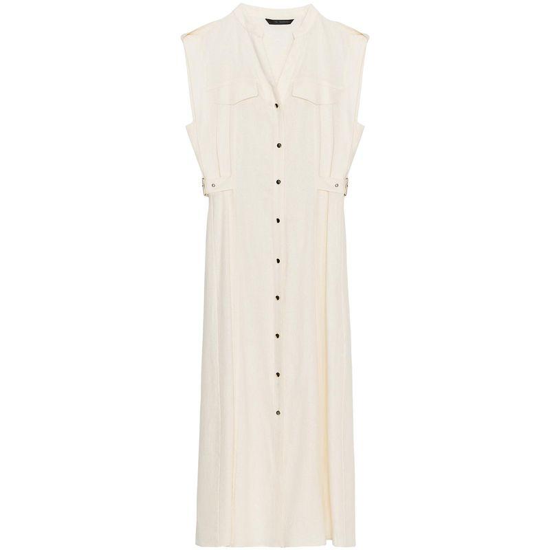 Zaprha2025 Summer New Linen Blend V-neck Sleeveless Strap Shirt Midi Dress 7016709