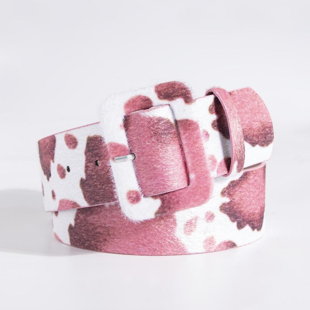 Женский пояс из искусственного меха с принтом коровы Y2K с широкой коричневой пряжкой