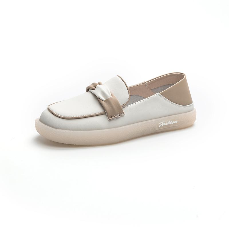 2025 новые туфли на мягкой подошве, два способа носки, кожаные маленькие белые туфли, женские лоферы на одном педале, плоские туфли Doudou, 43 большой размер