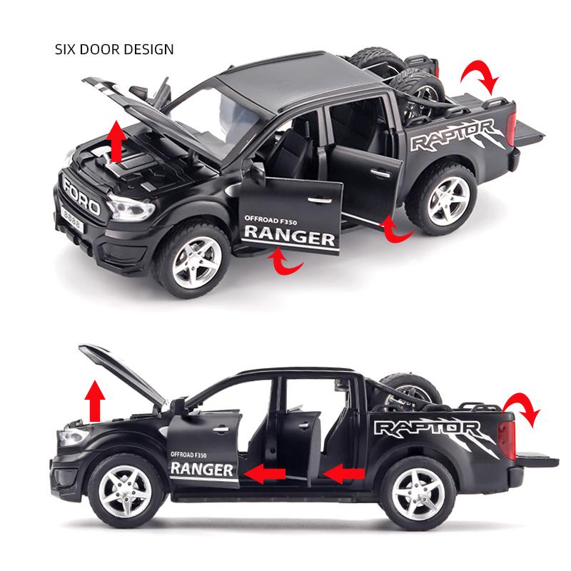 Масштаб 1/32 Ford Raptor F350 Пикап, литая под давлением модель автомобиля, игрушечный автомобиль с откатным механизмом со звуком и светом для детей, коллекция подарков для мальчиков и девочек