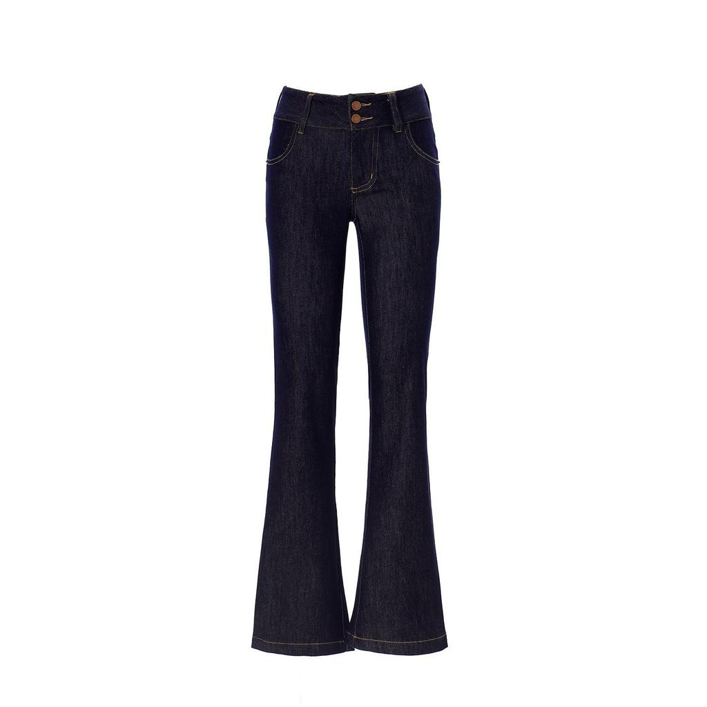 Autumn and winter new American retro low-rise flared pants slim and thin adjustable waist design jeans women
