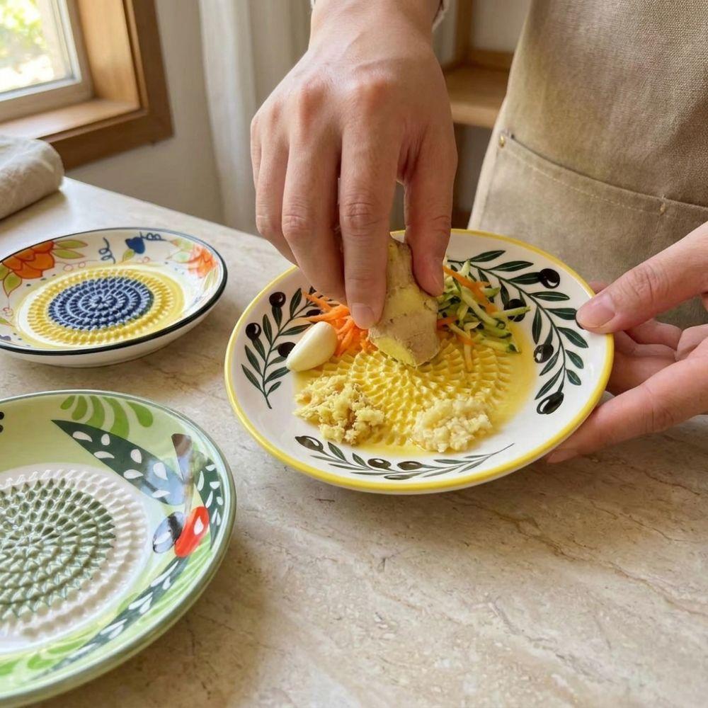 Manual Garlic Grater Plate Non-Slip Seasoning Grater Plate Ceramic Grinding Bowl Fruit Puree
