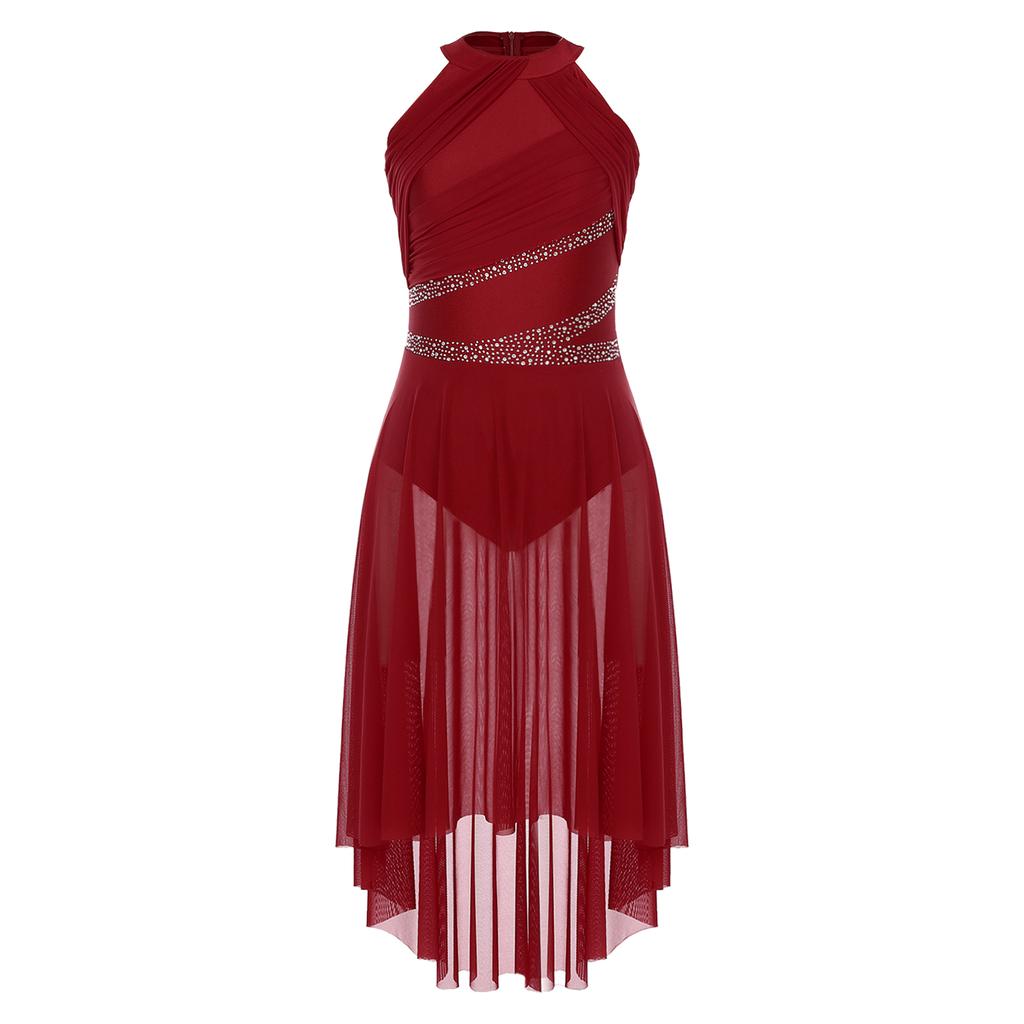 Женский лирический балетный купальник для бальных танцев, танцевальная одежда, блестящие стразы, рюши, современное платье, костюм для фигурного катания, гимнастики