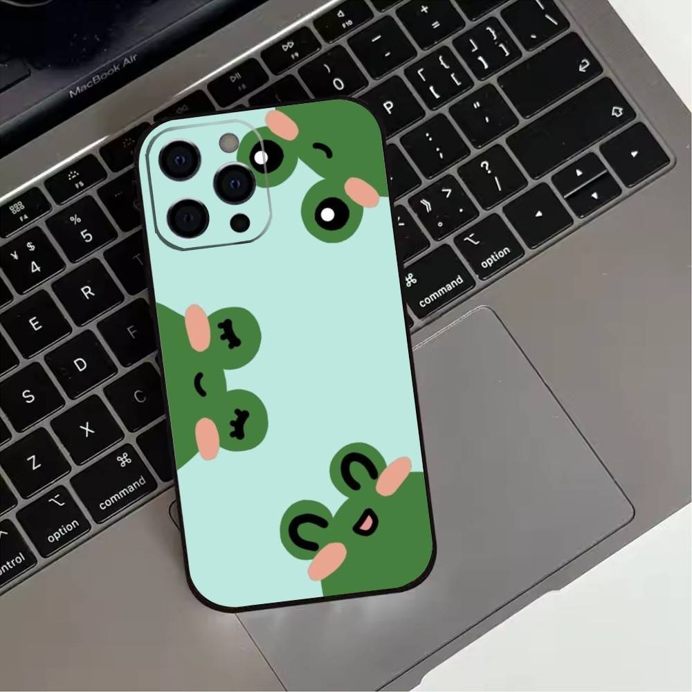Мультяшный чехол для телефона F-Frog12 S-Strawberry Для iPhone17,16,15,14,13,12,11 Plus,Pro Max Мягкий черный чехол
