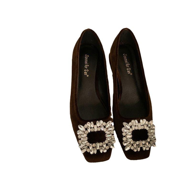 New Early Spring Rhinestone Single Shoes Black Square Head High-end Mary Jane Shoes Comfortable