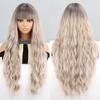 Natural Ombre Color Grey Blonde Long Curly Wavy Wig with Bangs Synthetic Fiber Daily Wear Cosplay Long Deep Wavy Wig