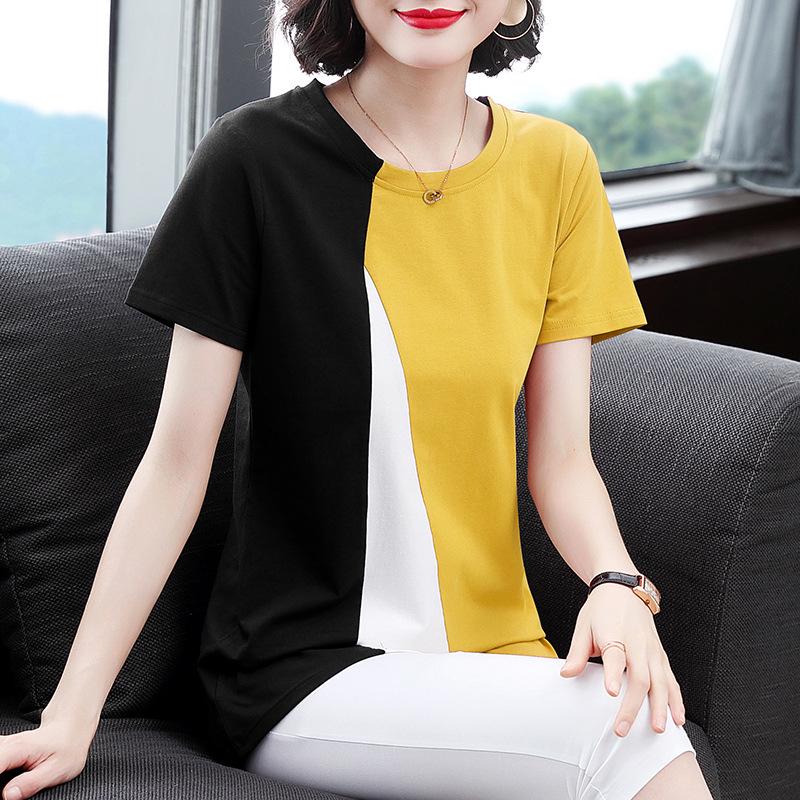 Женская летняя футболка большого размера свободного кроя с коротким рукавом для мам среднего возраста
