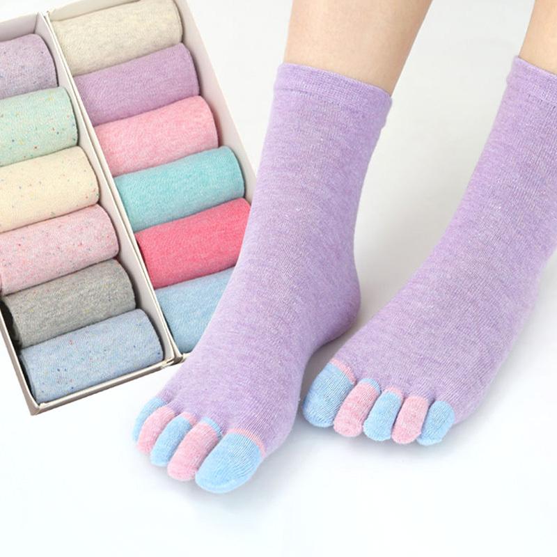 1Pair Five Finger Socks Women'S Pure Cotton Five Toe Socks Sweat Absorbing Mid Tube Split Toe Socks Warm Toes Short Socks