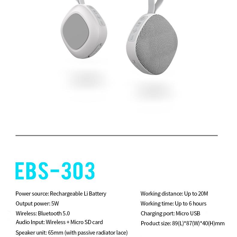 Rockmia EBS-303 5 Вт Мини-портативная колонка Bluetooth 5.0 Тканевая сетка Сабвуфер с функцией магнита Водонепроницаемый Проигрыватель TF-карт Звуковая коробка Подарок