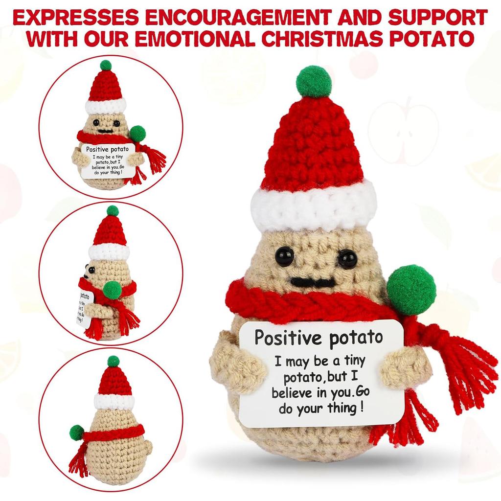 Funny Positive Energy Christmas Potato Doll With Card Home Room Decoration Handmade Knitted Potatoes Ornament Christmas Gifts