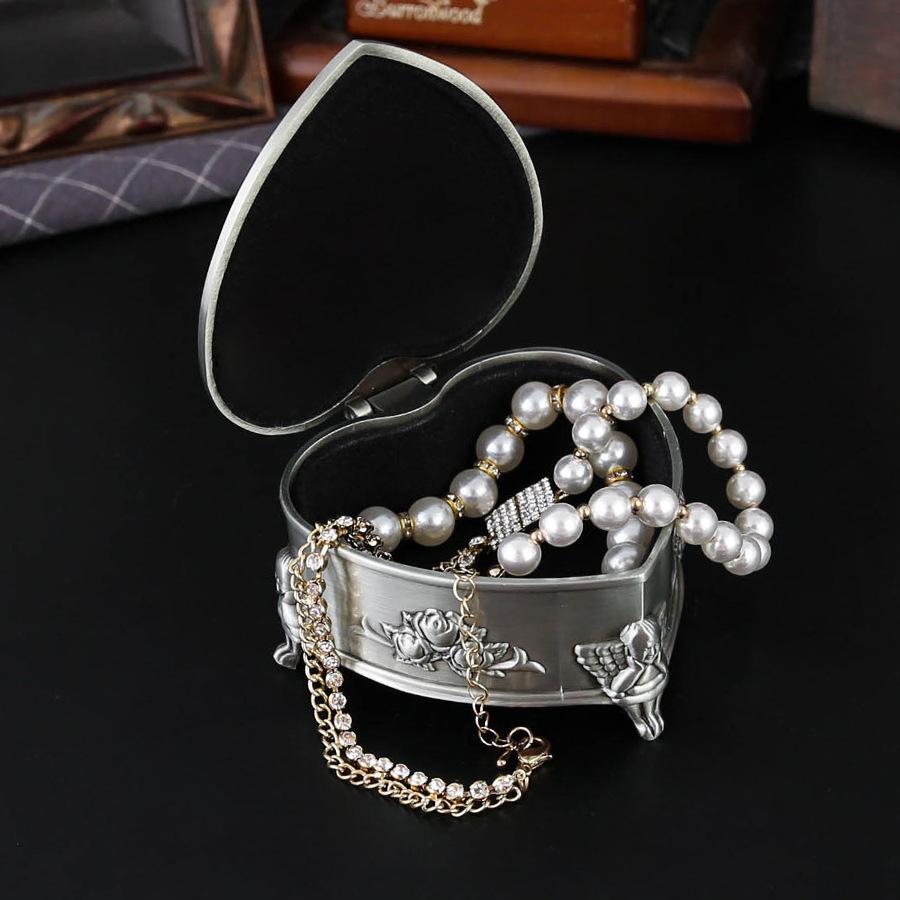 Европейский стиль антикварная жестяная форма сердца цветок розы шкатулка для украшений шкатулка для украшений принцессы золото и серебро украшения клапан для украшений пылезащитная шкатулка для украшений