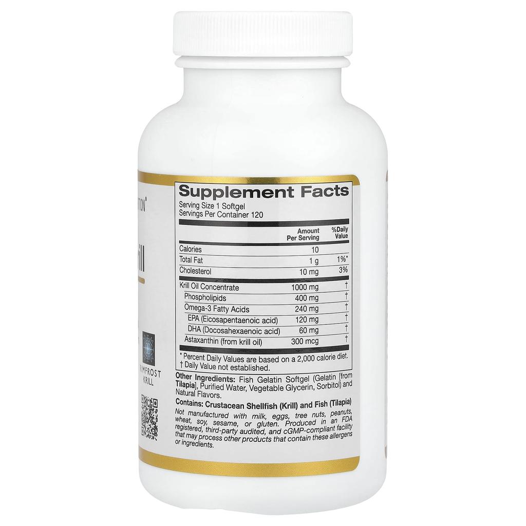 Antarctic Krill Oil, Omega-3 Phospholipid Complex, with Astaxanthin, Natural Strawberry and Lemon Flavors, 1,000 Mg, 120 Fish Gelatin Softgels