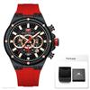 MINI FOCUS Red Sport Watch for Men Fashion Waterproof Silicone Strap Chronograph Quartz Wristwatch with Date Luminous Hands 0468