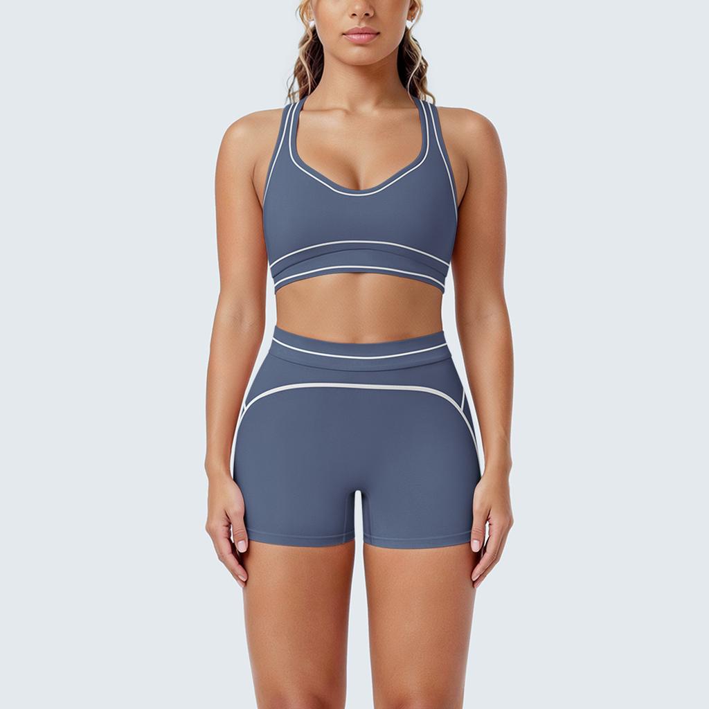 Contrast Color Beautiful Back Tight Breathable High Elastic Yoga Suit Sports Running Fitness Yoga Two-piece Set