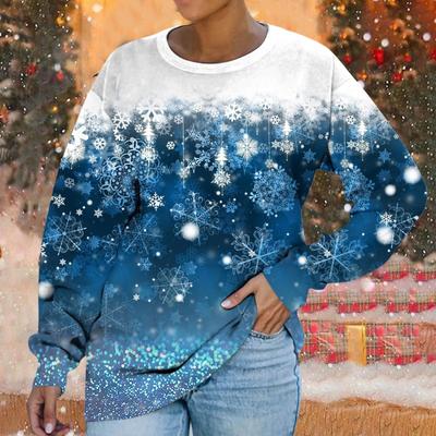 Толстовка с круглым вырезом Рождественская снежинка цифровой принт повседневная весна осень свободная женская толстовка Пуловеры и длинные рукава (Женский)