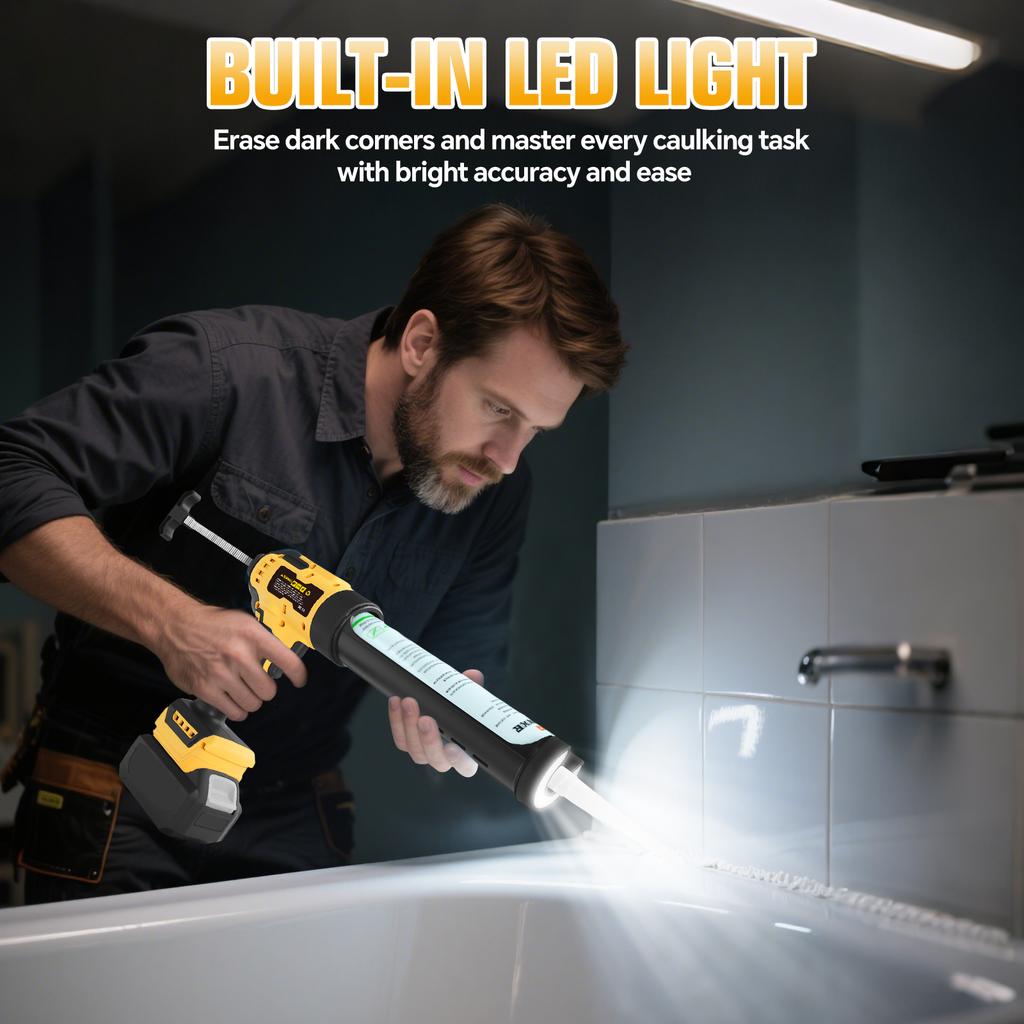Electric Caulking Gun 10oz/300ml Cordless Silicone Sealant Glue Gun 6 Speeds Sealing Filling Tool For Dewalt 20V Battery Pin
