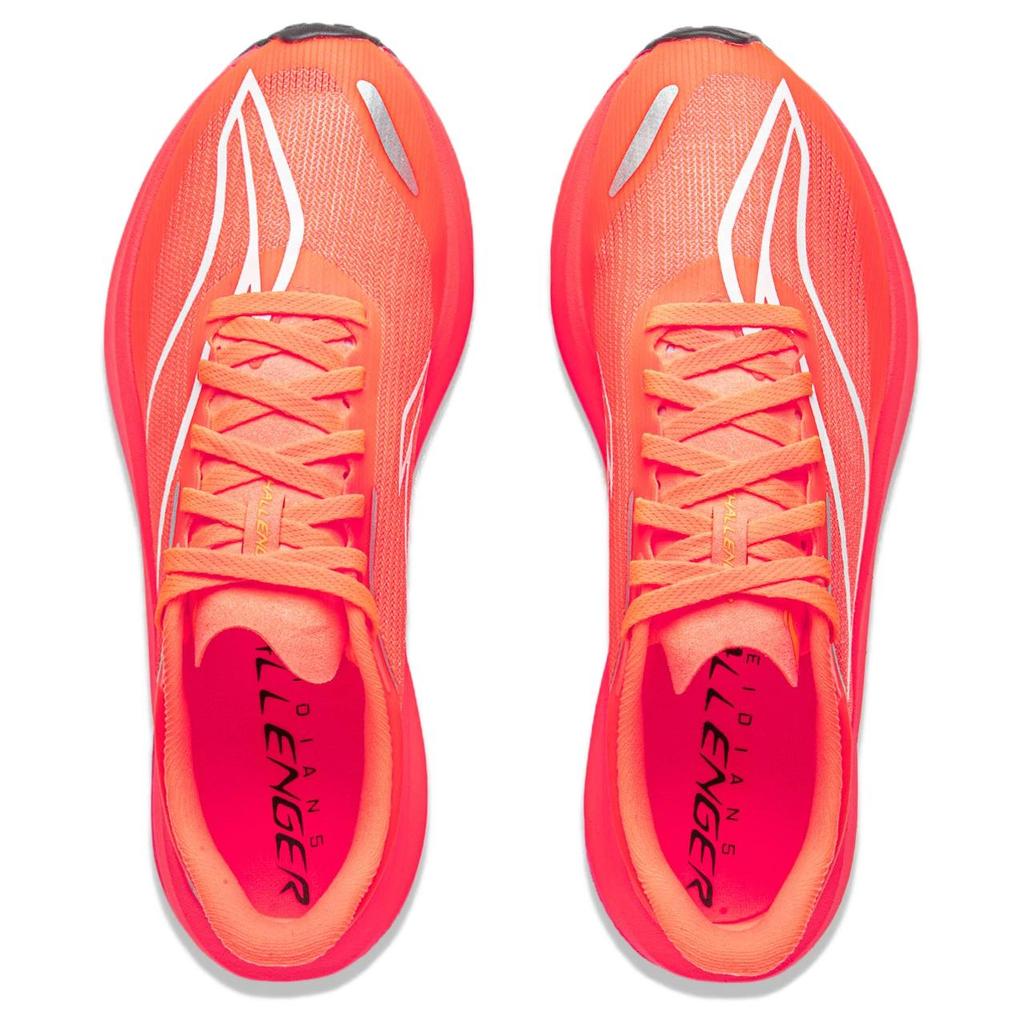 Женские беговые кроссовки Li Ning Feidian 5 Challenger, низкие, флуоресцентно-оранжевые с рисунком «Пламя», ARMV002-27